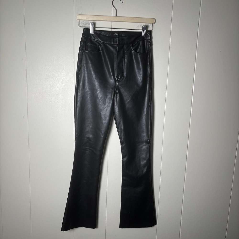 7 For All Mankind Black Faux‎ Leather Flare Leg High Waist Pants Size 24